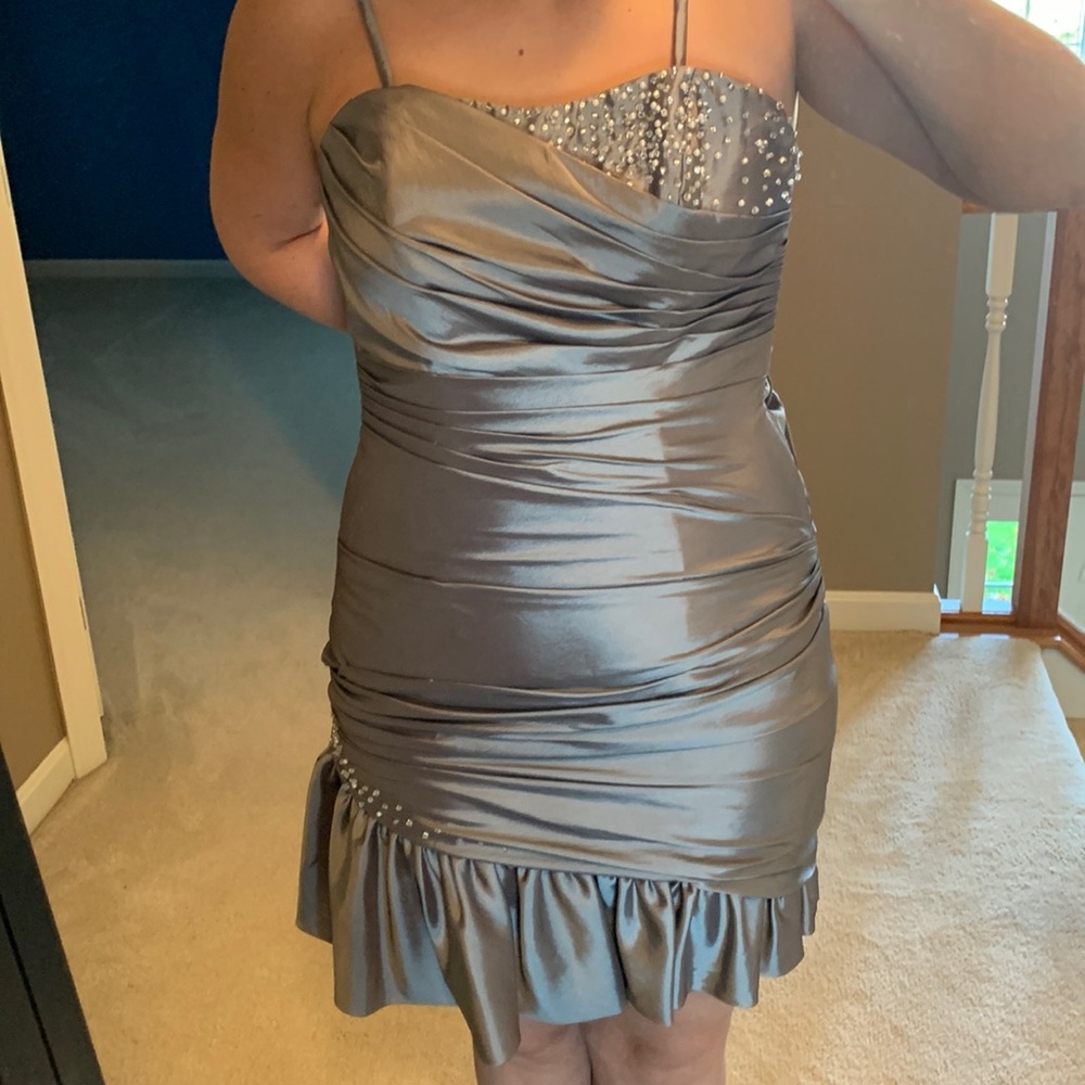 Grey/Silver Metallic Cocktail Dress